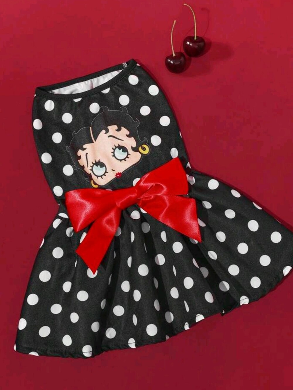 Betty Boop Black & White Polka Dot Dog Dress with Red Bow